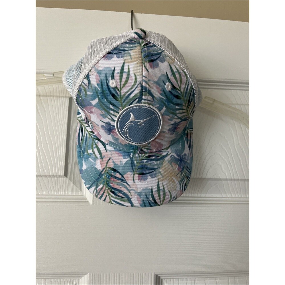 Oceans East Trucker Hat Snapback Fishing Bait Tackle Floral With White Mesh